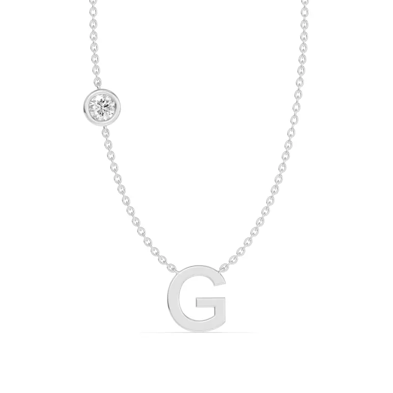 14K White Gold Bezel Diamond Gold Initial Necklace - G