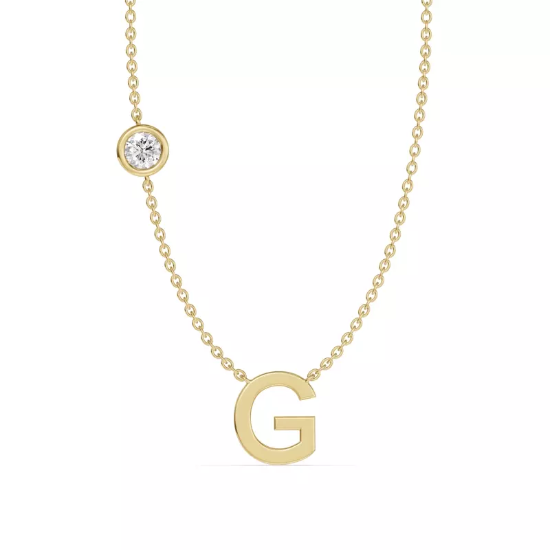 Bezel Diamond Gold Initial Necklace - G