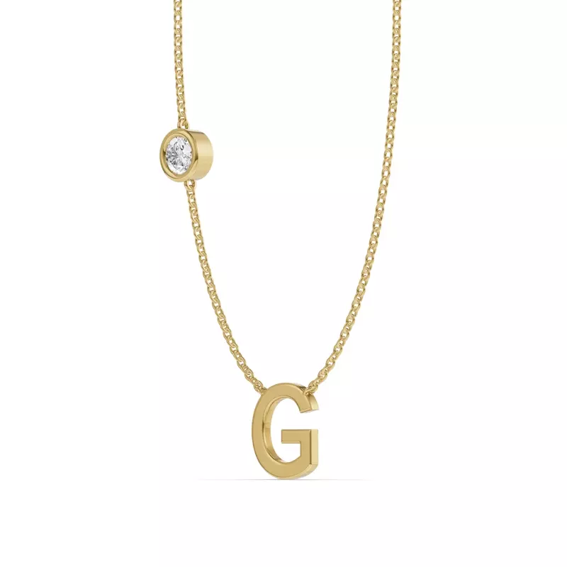 14K Yellow Gold Bezel Diamond Gold Initial Necklace - G