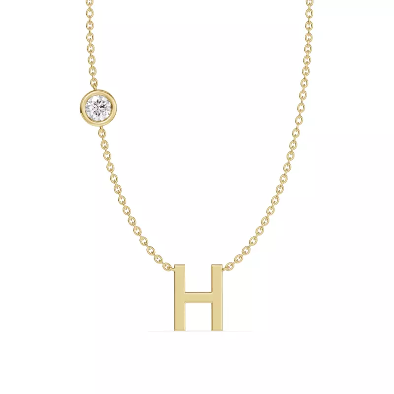 Bezel Diamond Gold Initial Necklace - H