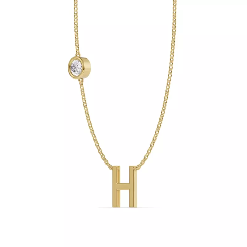 14K Yellow Gold Bezel Diamond Gold Initial Necklace - H