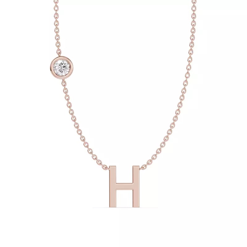 18K Rose Gold Bezel Diamond Gold Initial Necklace - H