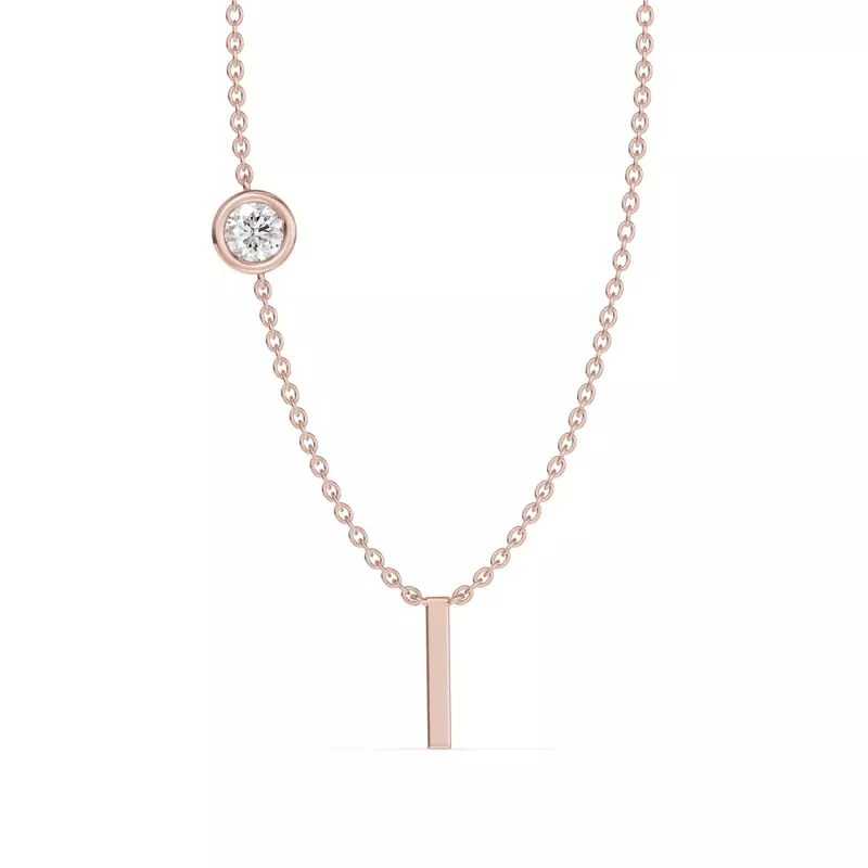 14K Rose Gold Bezel Lab Diamond Gold Initial Necklace - I