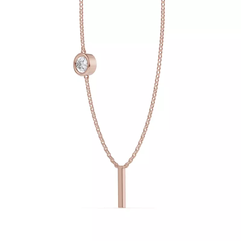 14K Rose Gold Bezel Lab Diamond Gold Initial Necklace - I