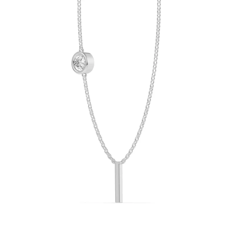 14K White Gold Bezel Lab Diamond Gold Initial Necklace - I