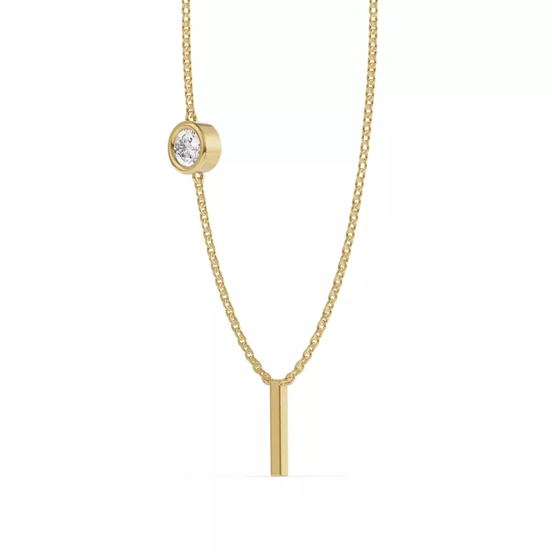 14K Yellow Gold Bezel Diamond Gold Initial Necklace - I