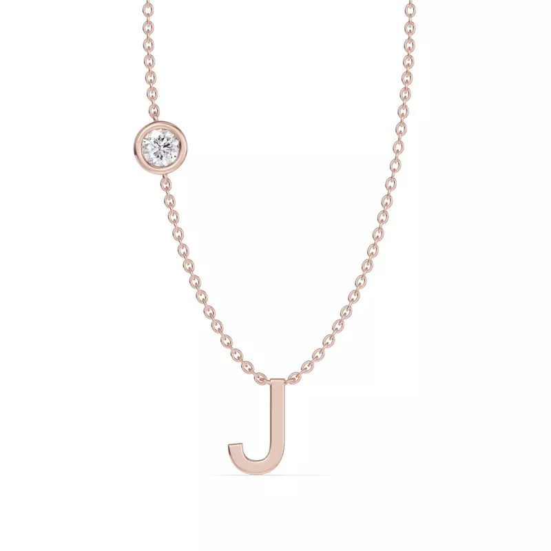 Bezel Diamond Gold Initial Necklace - J