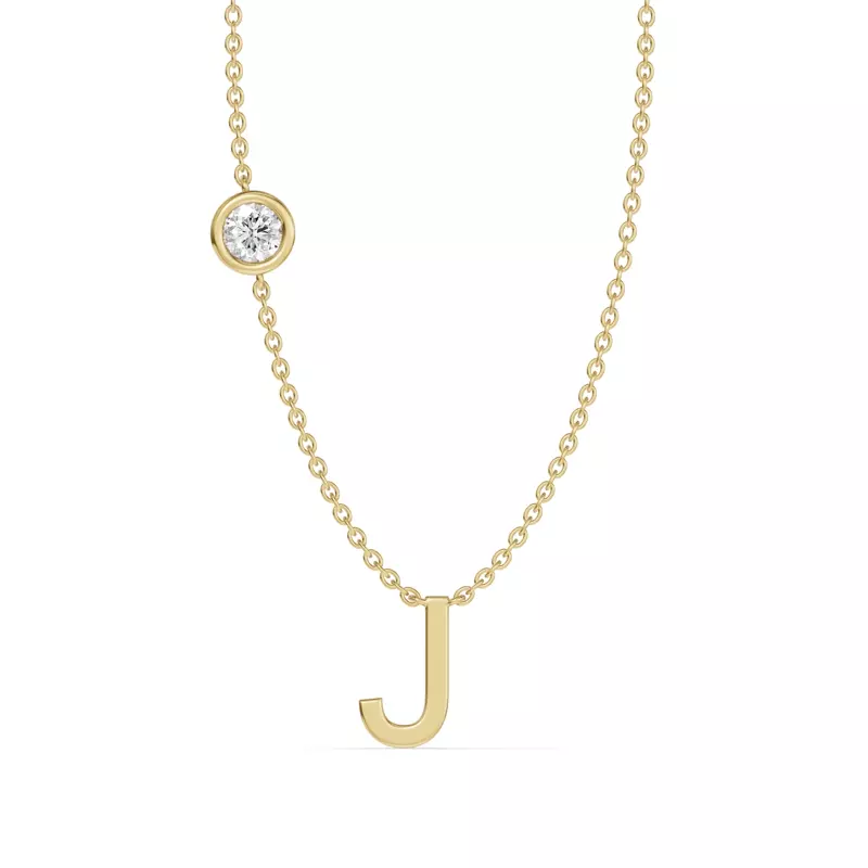 Bezel Diamond Gold Initial Necklace - J