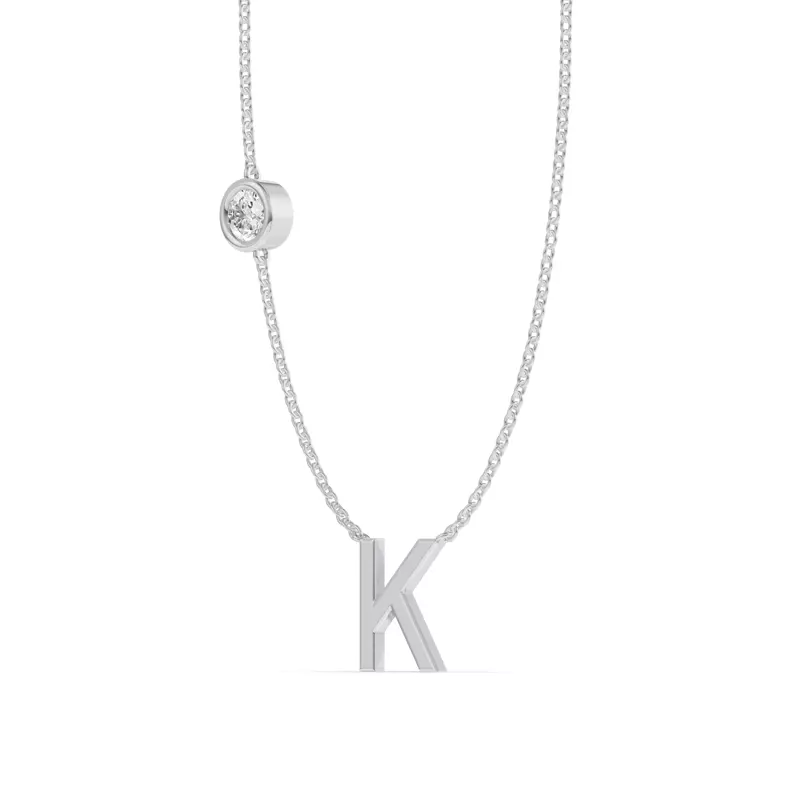 14K White Gold Bezel Lab Diamond Gold Initial Necklace - K