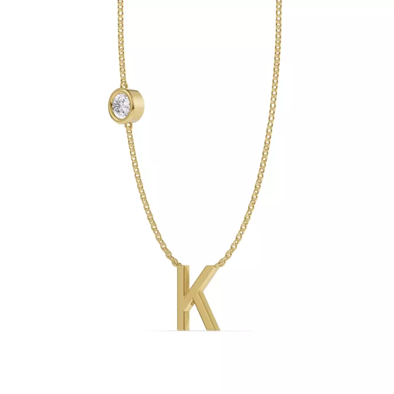 14K Yellow Gold Bezel Lab Diamond Gold Initial Necklace - K