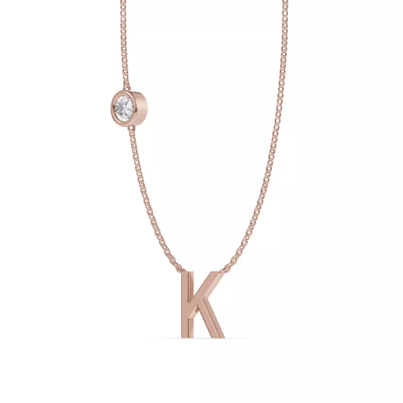 18K Rose Gold Bezel Diamond Gold Initial Necklace - K