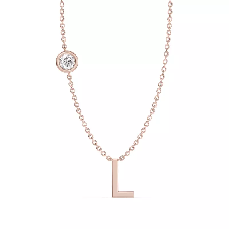 Bezel Lab Diamond Gold Initial Necklace - L