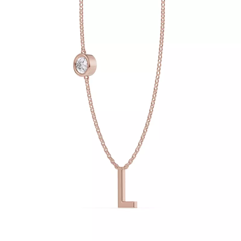 14K Rose Gold Bezel Diamond Gold Initial Necklace - L