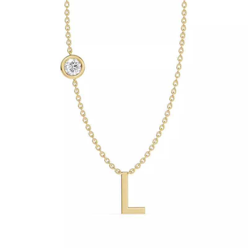 14K Yellow Gold Bezel Lab Diamond Gold Initial Necklace - L