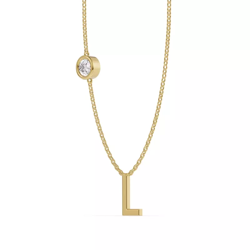 14K Yellow Gold Bezel Lab Diamond Gold Initial Necklace - L