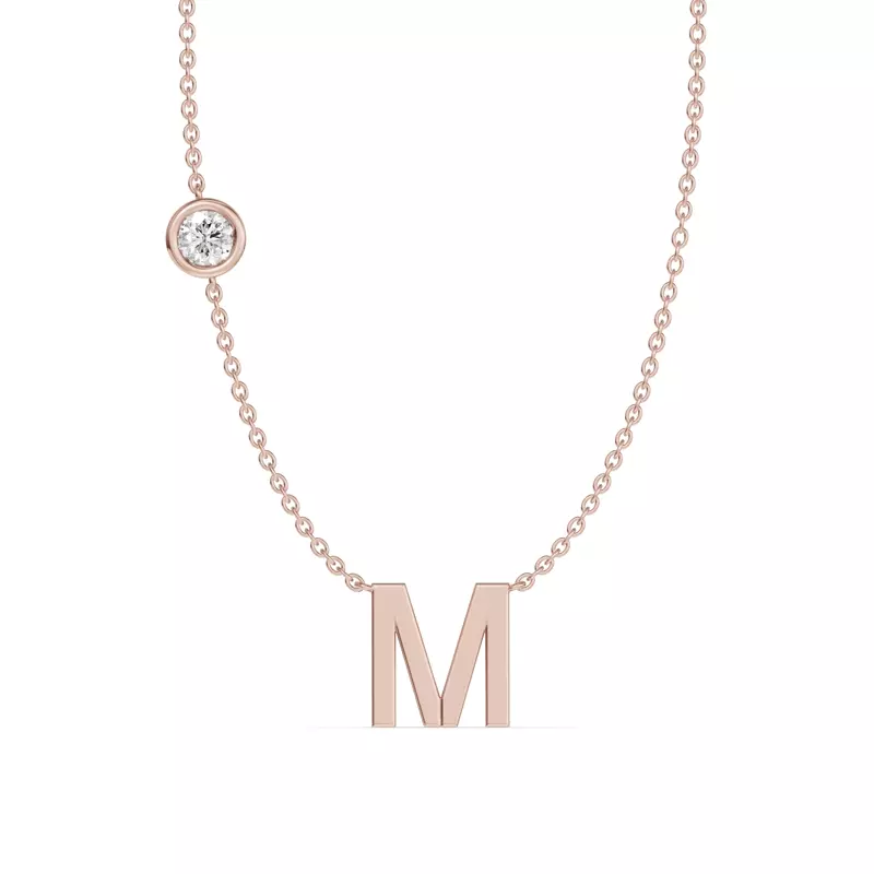 Bezel Diamond Gold Initial Necklace - M