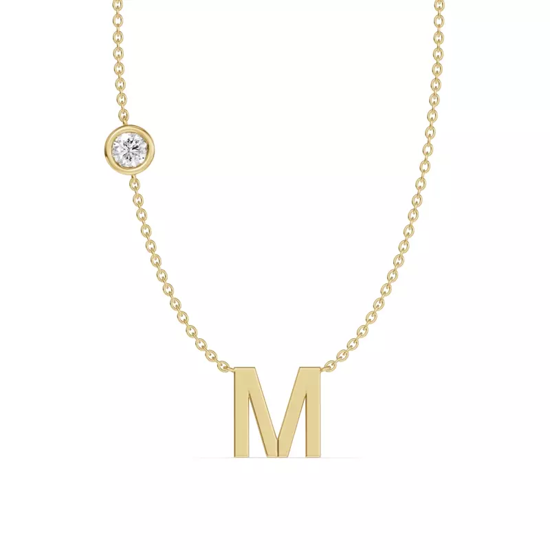 Bezel Lab Diamond Gold Initial Necklace - M