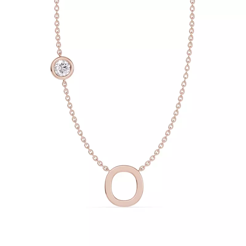 14K Rose Gold Bezel Diamond Gold Initial Necklace - O