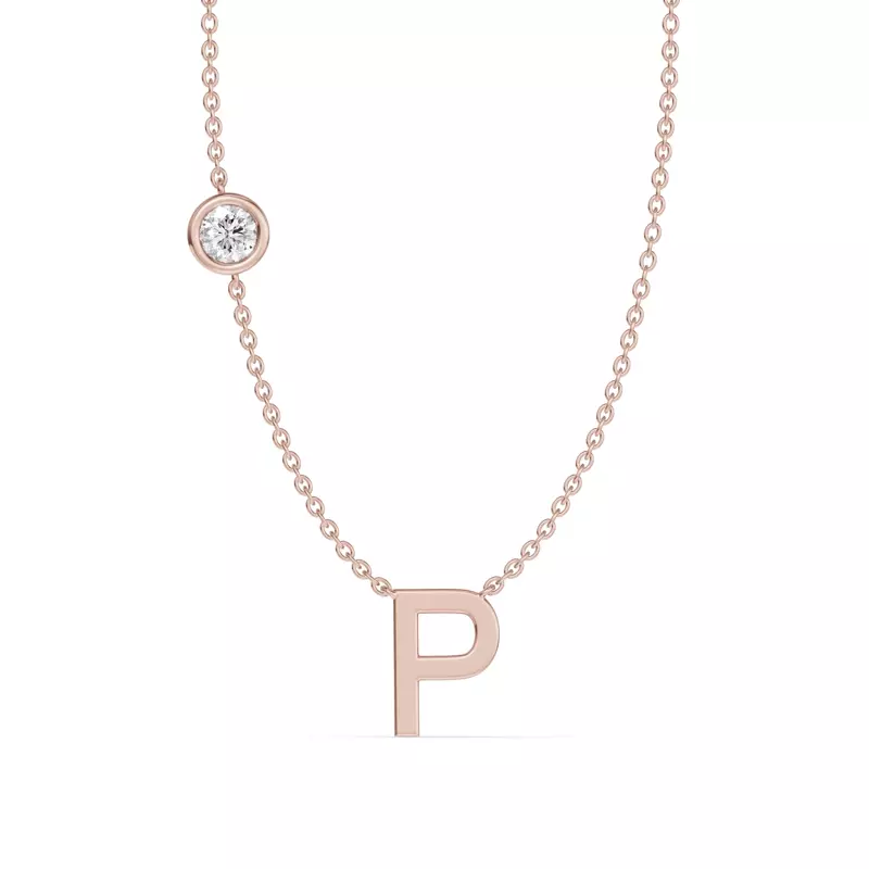 Bezel Diamond Gold Initial Necklace - P