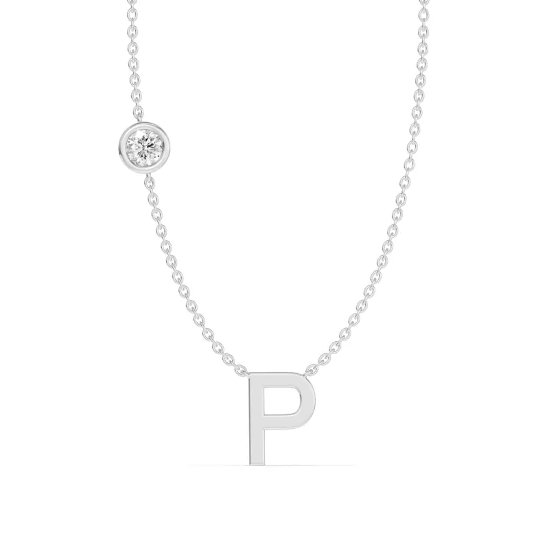 Bezel Lab Diamond Gold Initial Necklace - P