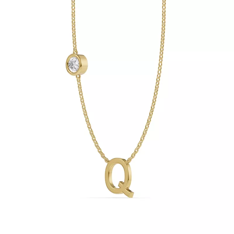 18K Yellow Gold Bezel Lab Diamond Gold Initial Necklace - Q