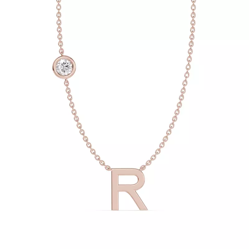 Bezel Lab Diamond Gold Initial Necklace - R