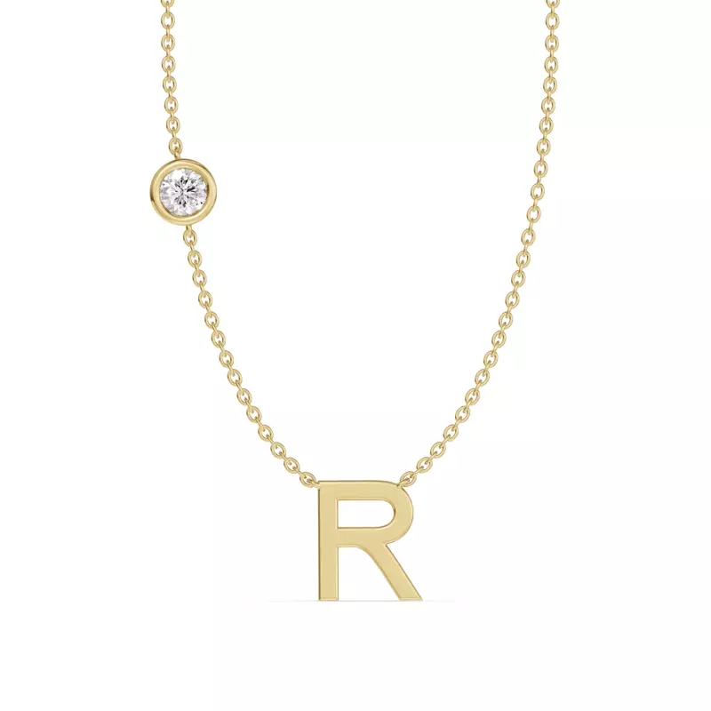 Bezel Diamond Gold Initial Necklace - R
