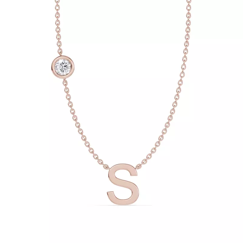 Bezel Diamond Gold Initial Necklace - S