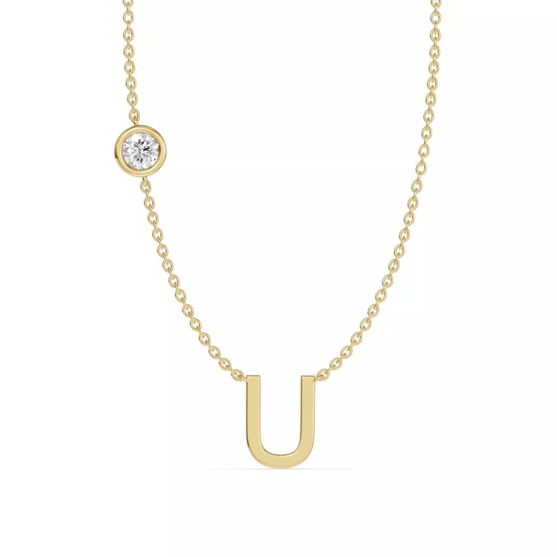 Bezel Lab Diamond Gold Initial Necklace - U