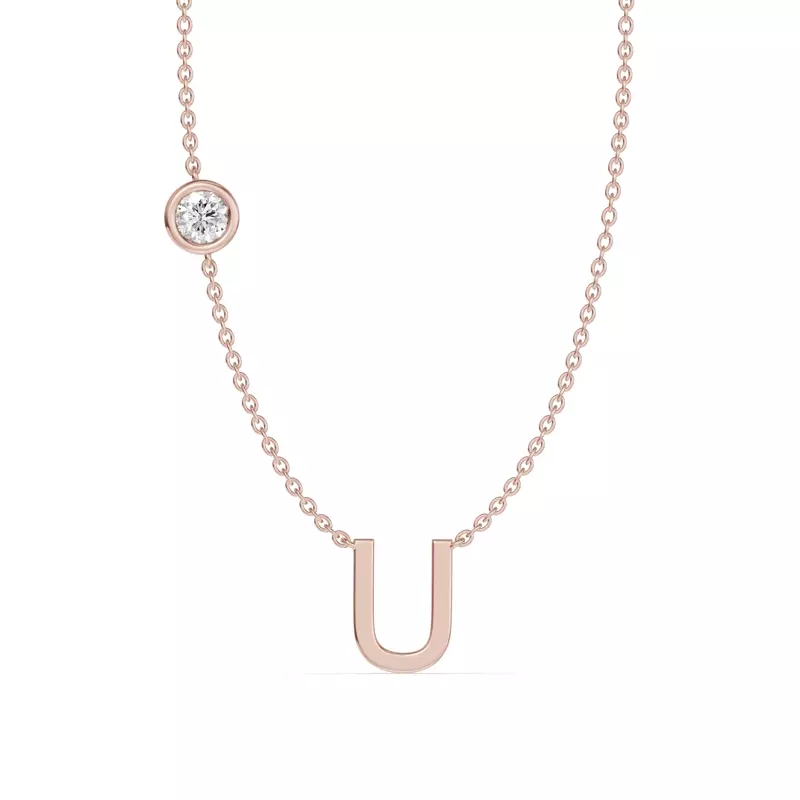 Bezel Lab Diamond Gold Initial Necklace - U