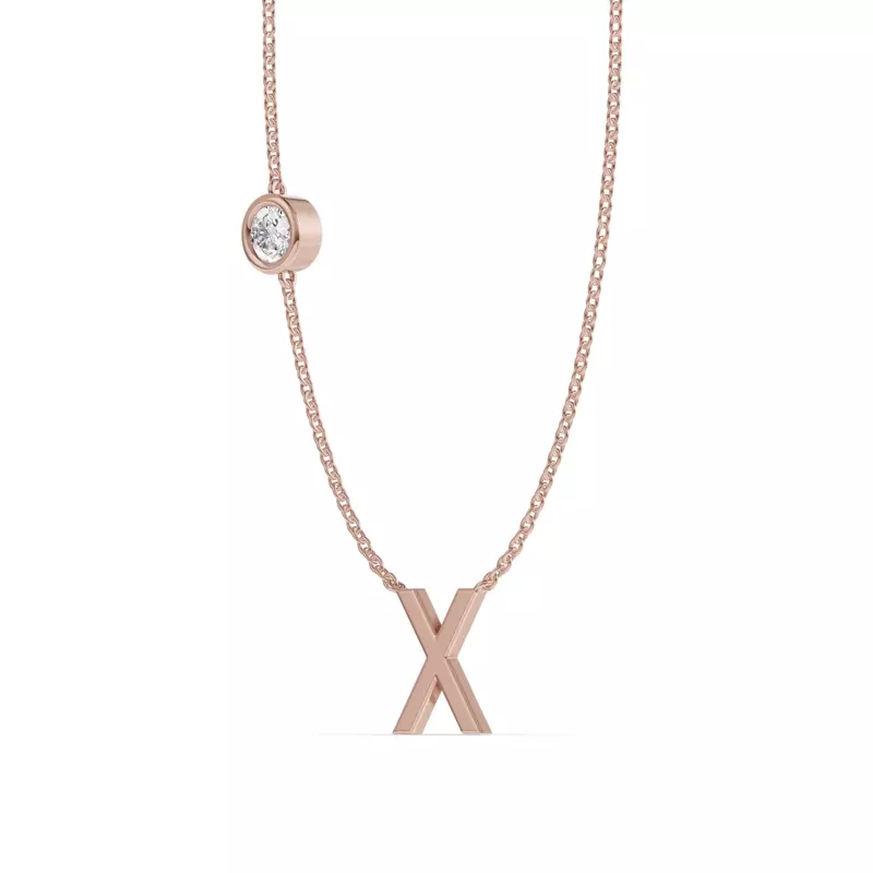 14K Rose Gold Bezel Lab Diamond Gold Initial Necklace - X