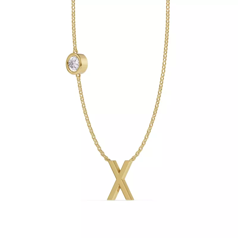 14K Yellow Gold Bezel Diamond Gold Initial Necklace - X