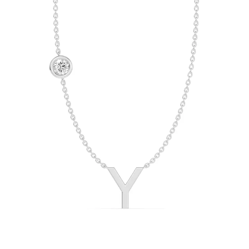 14K White Gold Bezel Diamond Gold Initial Necklace - Y