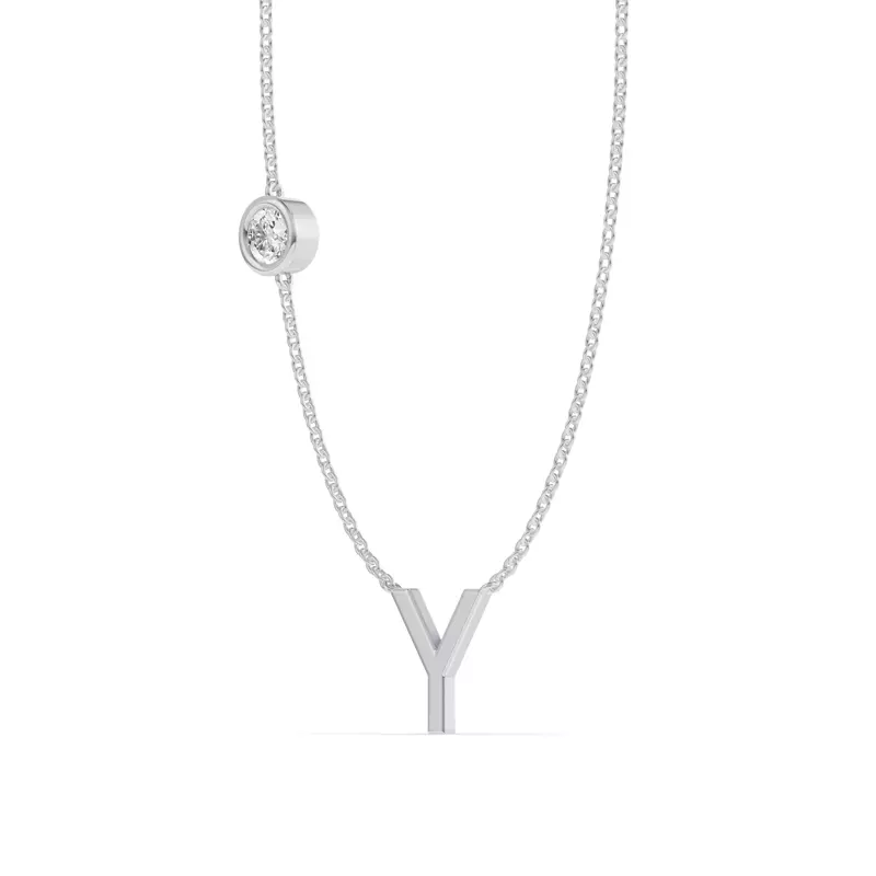 14K White Gold Bezel Diamond Gold Initial Necklace - Y