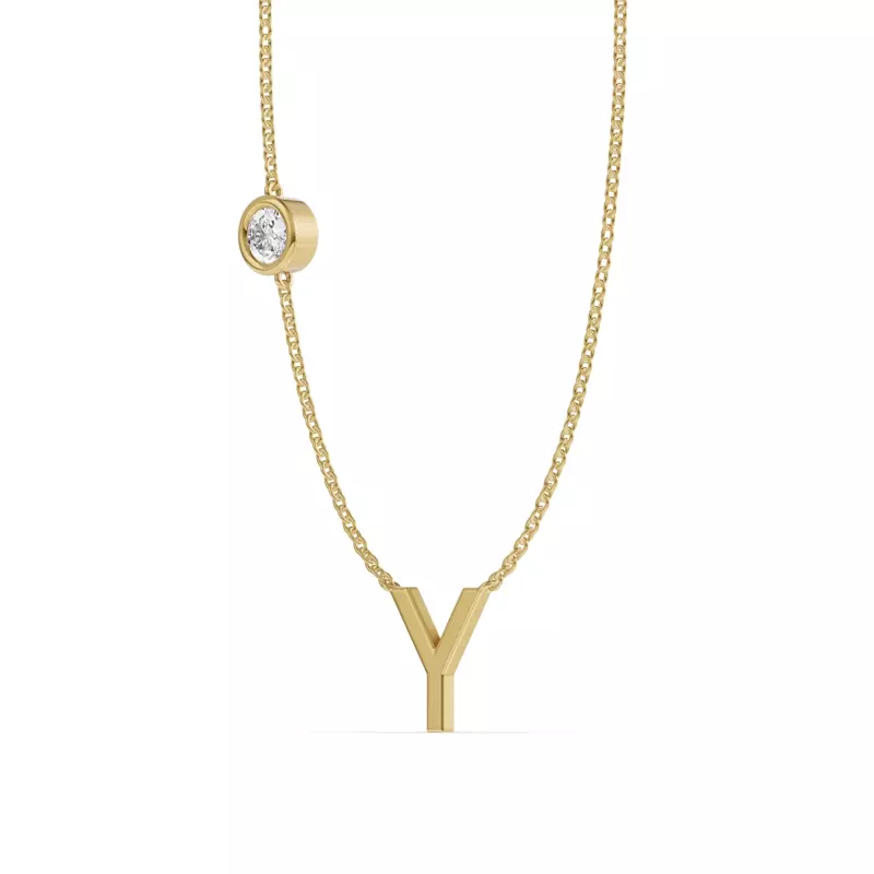 14K Yellow Gold Bezel Lab Diamond Gold Initial Necklace - Y