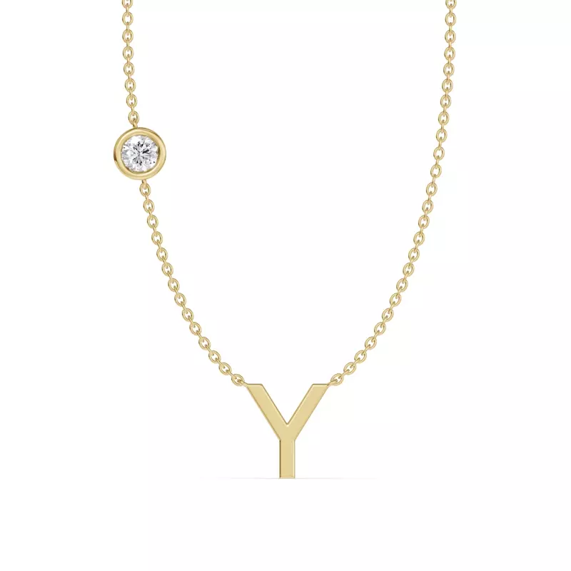 Bezel Diamond Gold Initial Necklace - Y