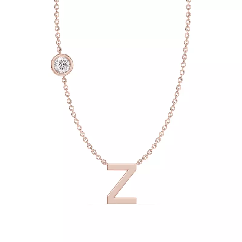 14K Rose Gold Bezel Diamond Gold Initial Necklace - Z