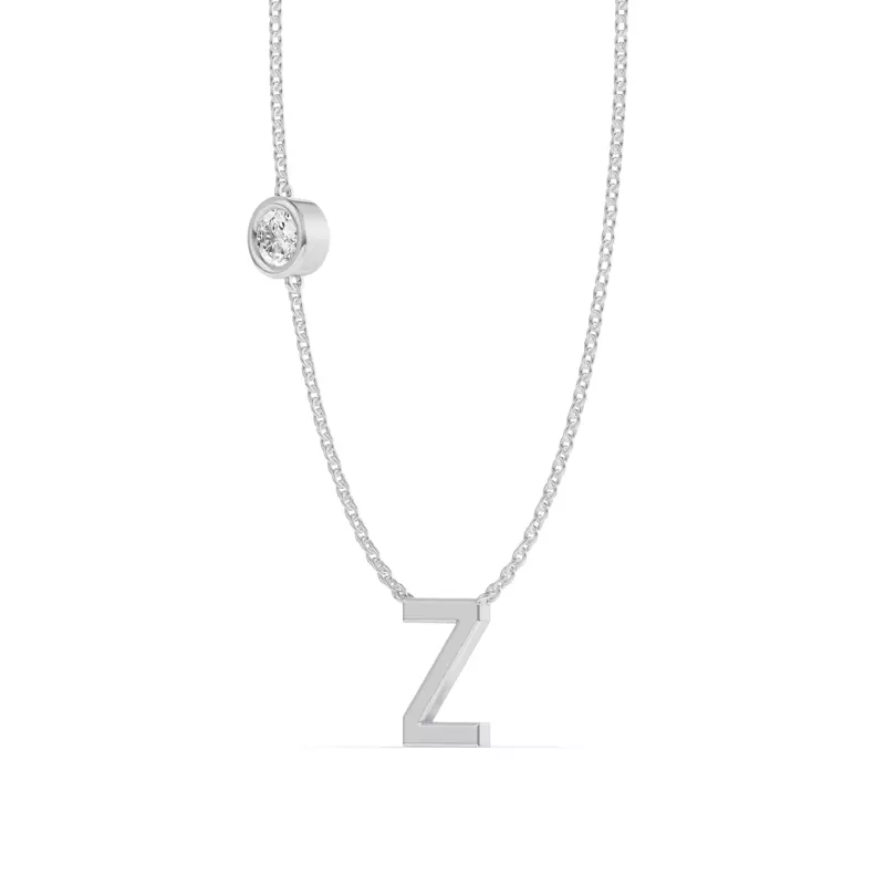 14K White Gold Bezel Diamond Gold Initial Necklace - Z