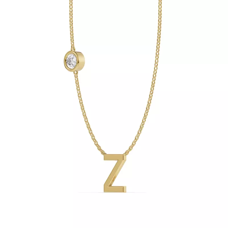 14K Yellow Gold Bezel Diamond Gold Initial Necklace - Z
