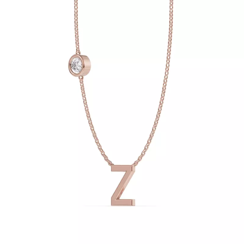 18K Rose Gold Bezel Diamond Gold Initial Necklace - Z