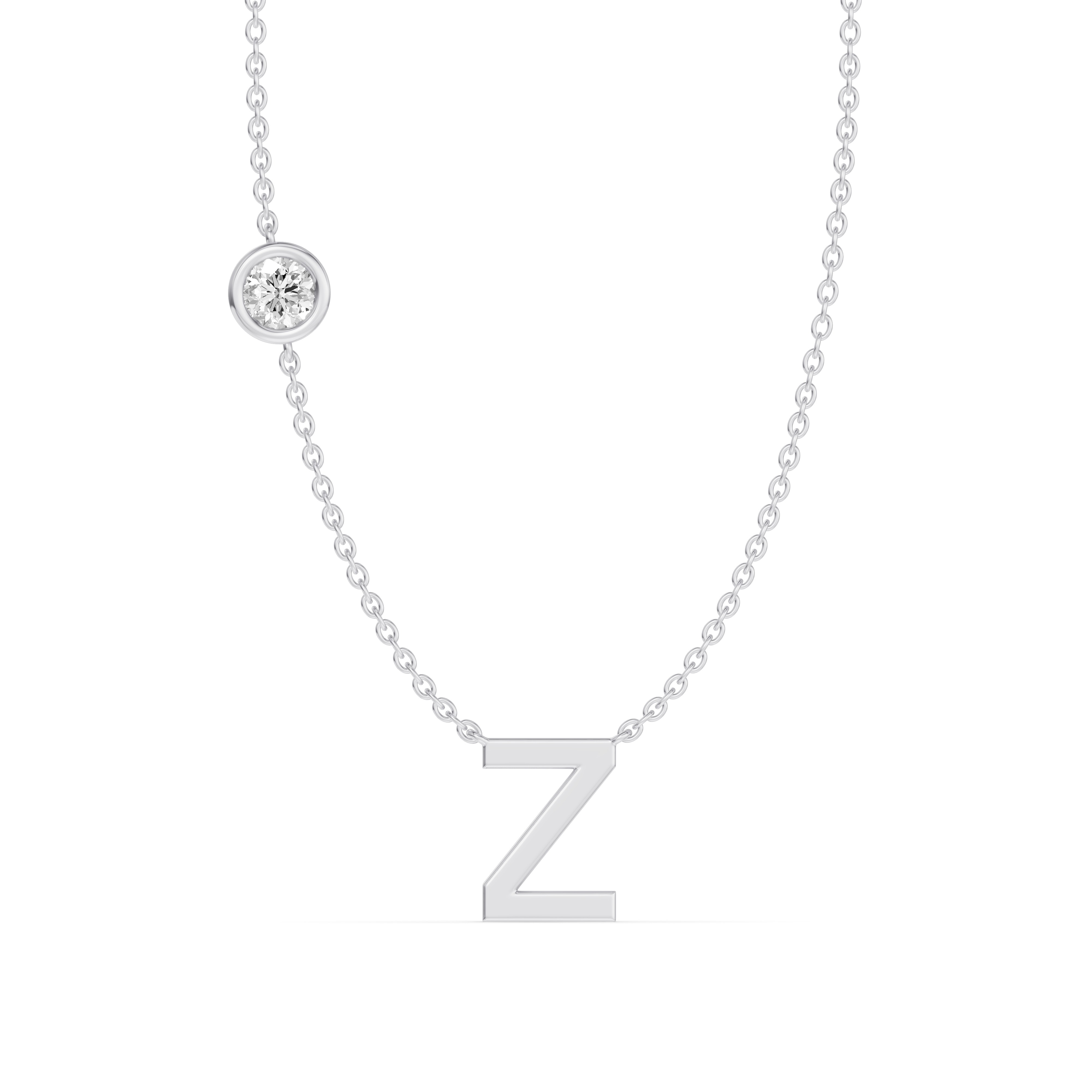 Platinum Bezel Diamond Gold Initial Necklace - Z
