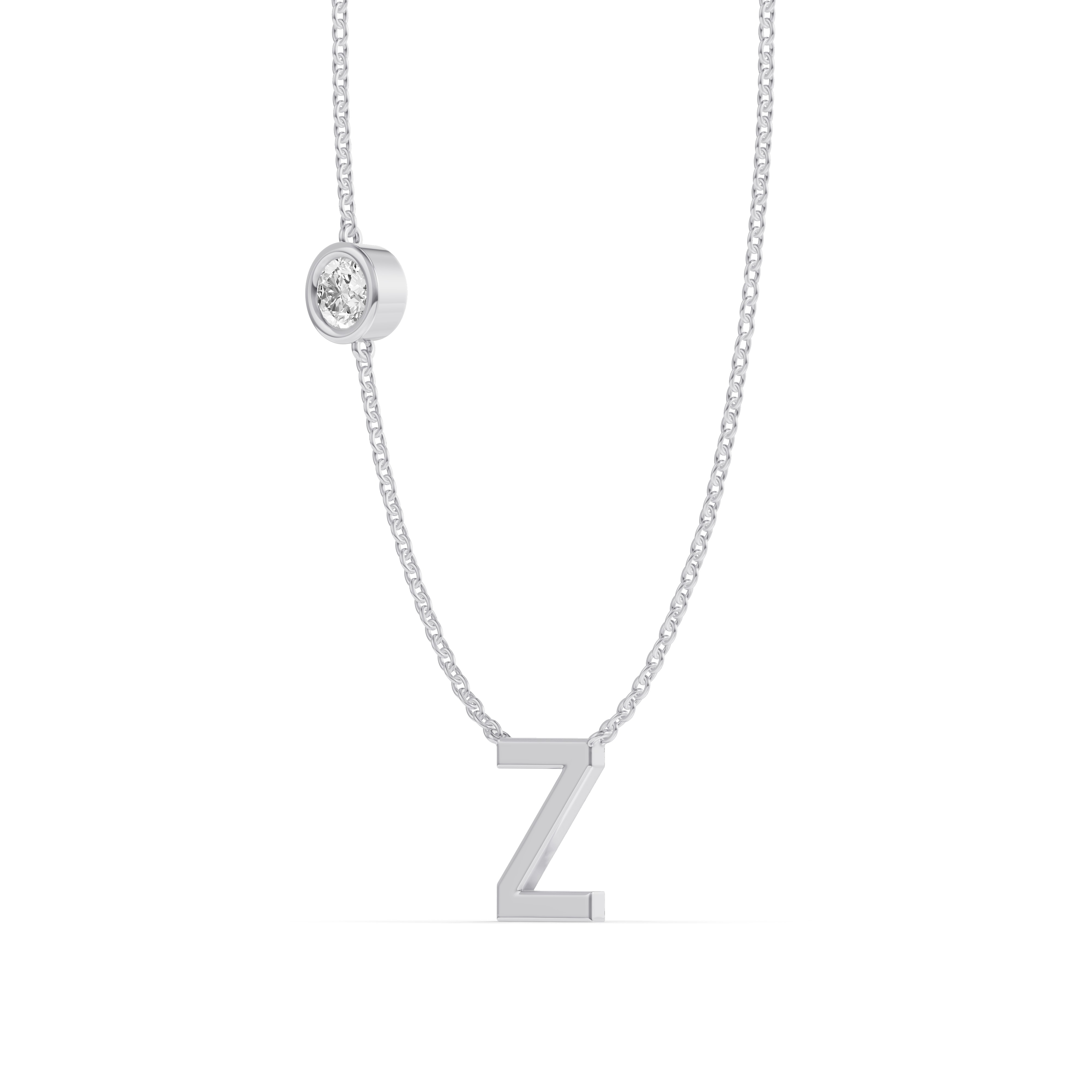 Platinum Bezel Diamond Gold Initial Necklace - Z