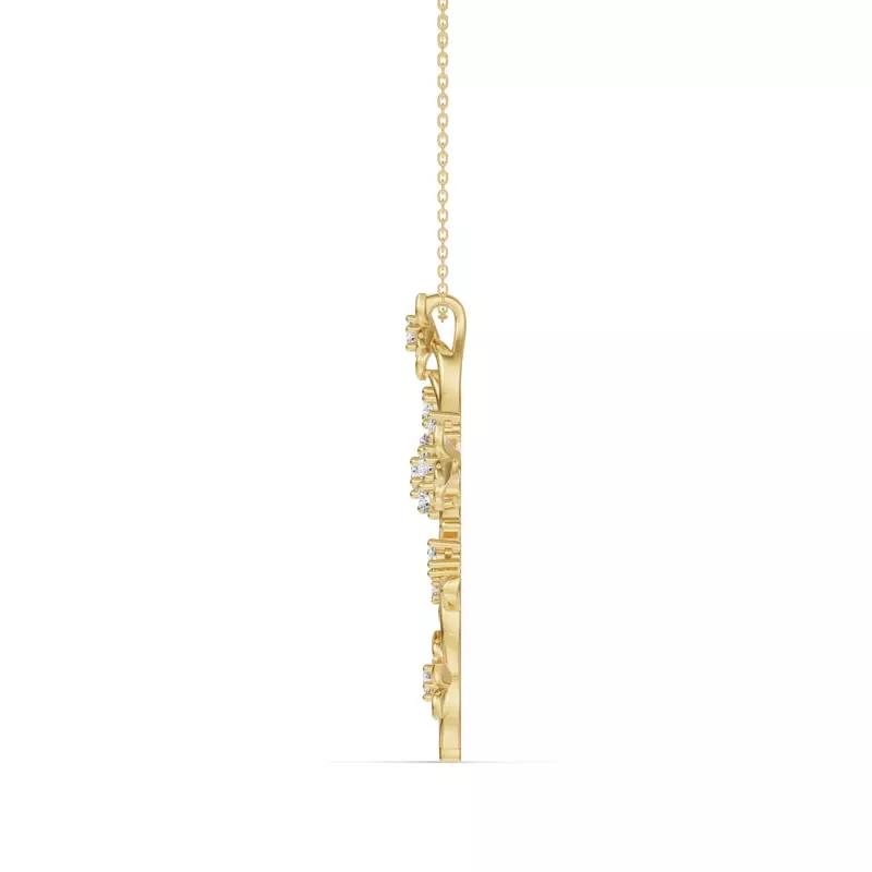 14K Yellow Gold Blossom Cross Diamond Pendant