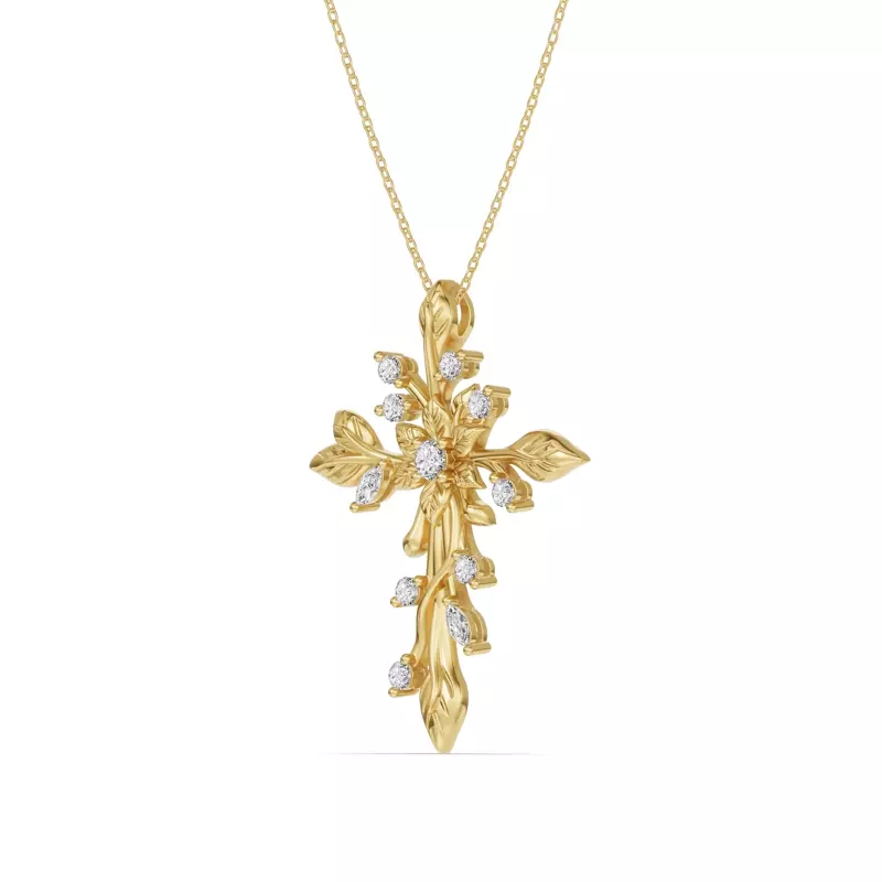 14K Yellow Gold Flora Cross Lab Diamond Pendant