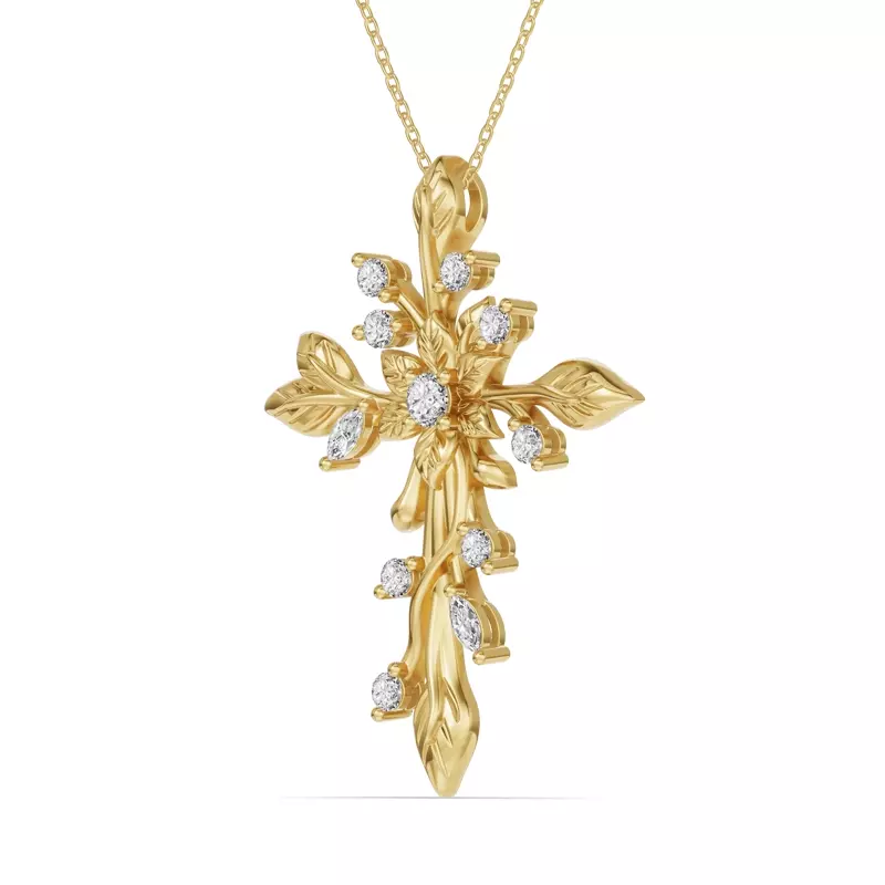 14K Yellow Gold Flora Cross Lab Diamond Pendant