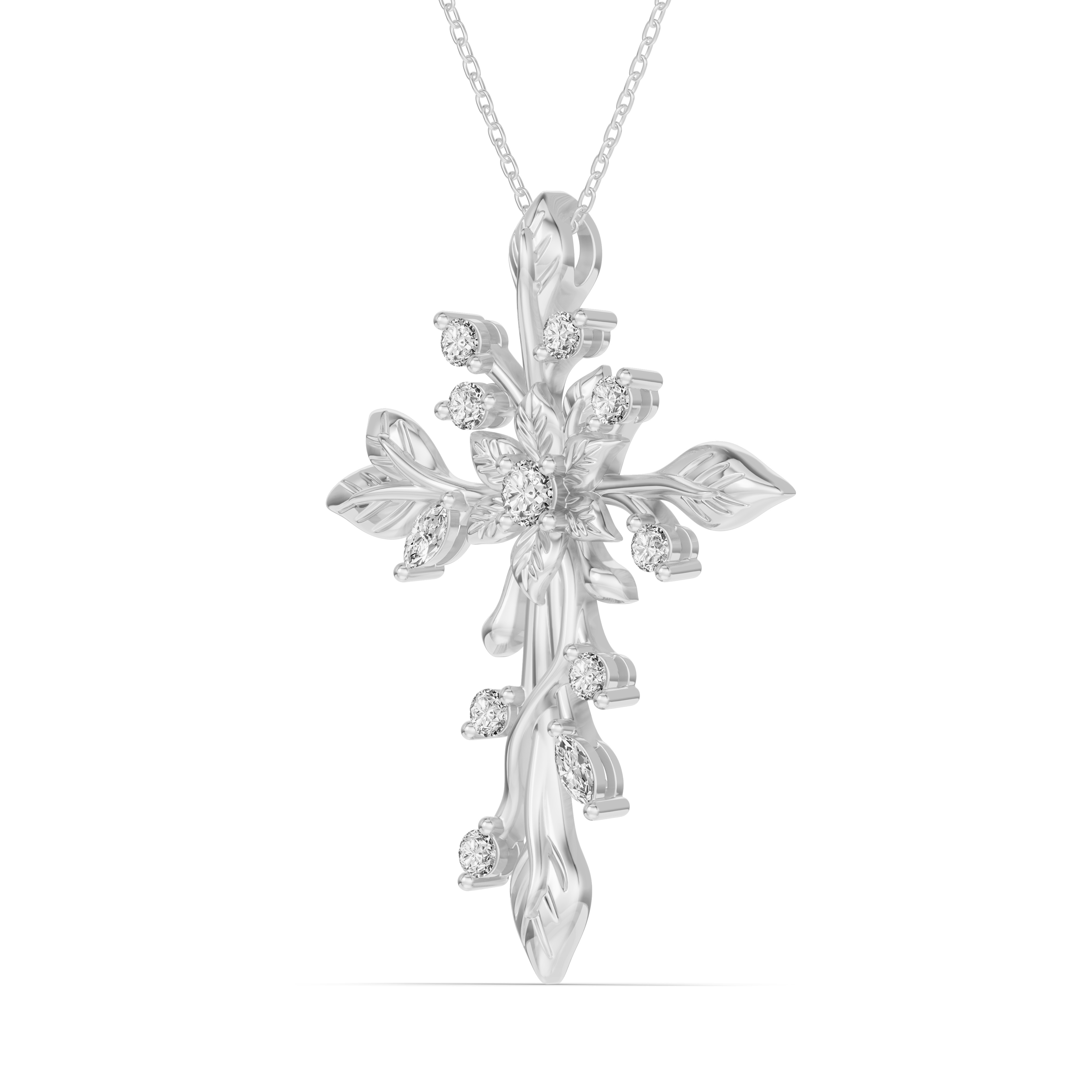 18K White Gold Flora Cross Lab Diamond Pendant