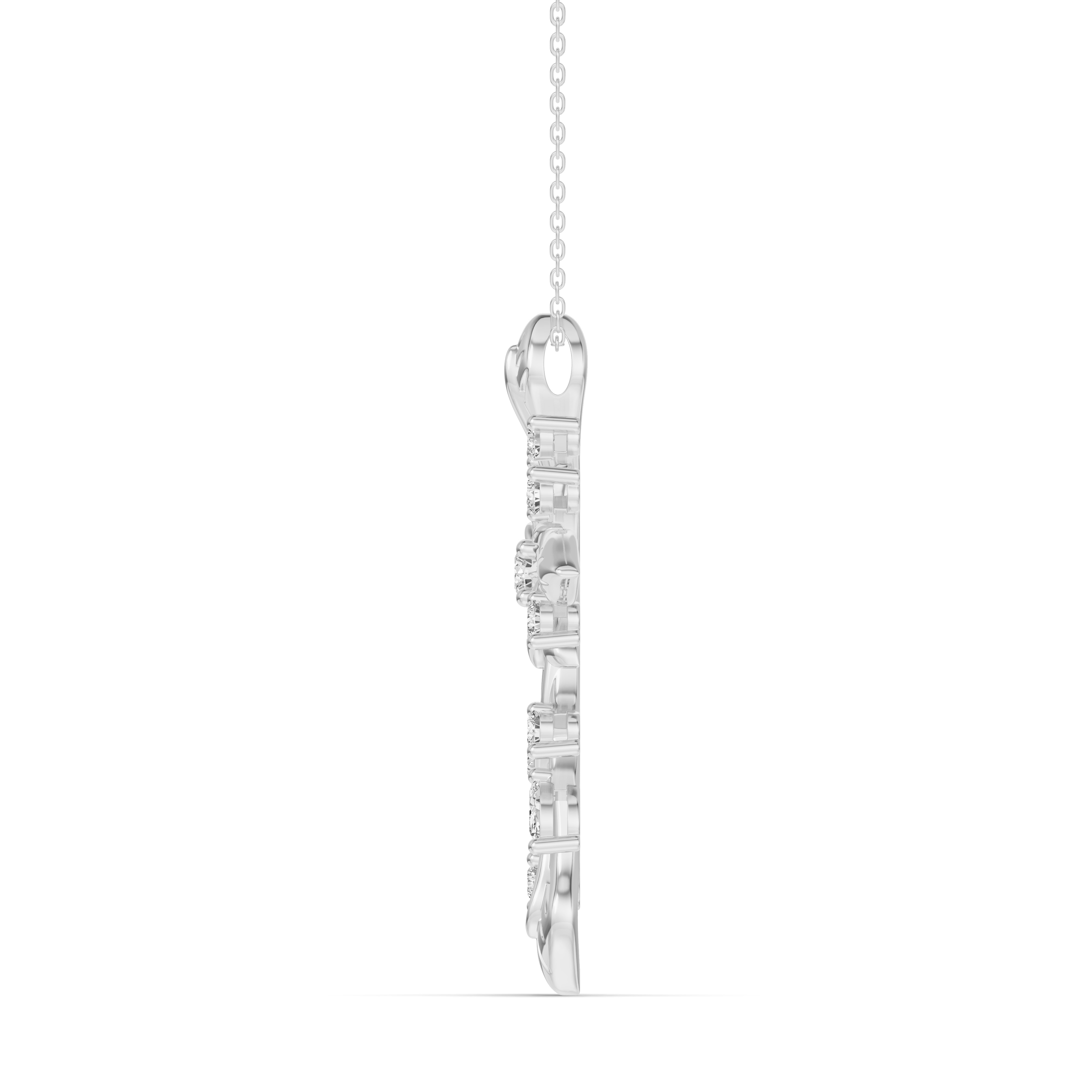 18K White Gold Flora Cross Diamond Pendant