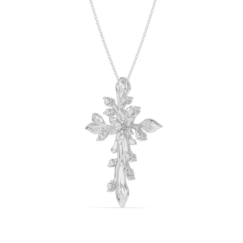 Platinum Flora Cross Lab Diamond Pendant