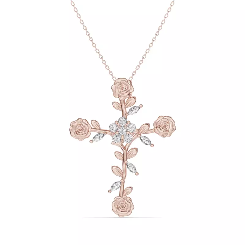 Rose Stem Cross Diamond Pendant