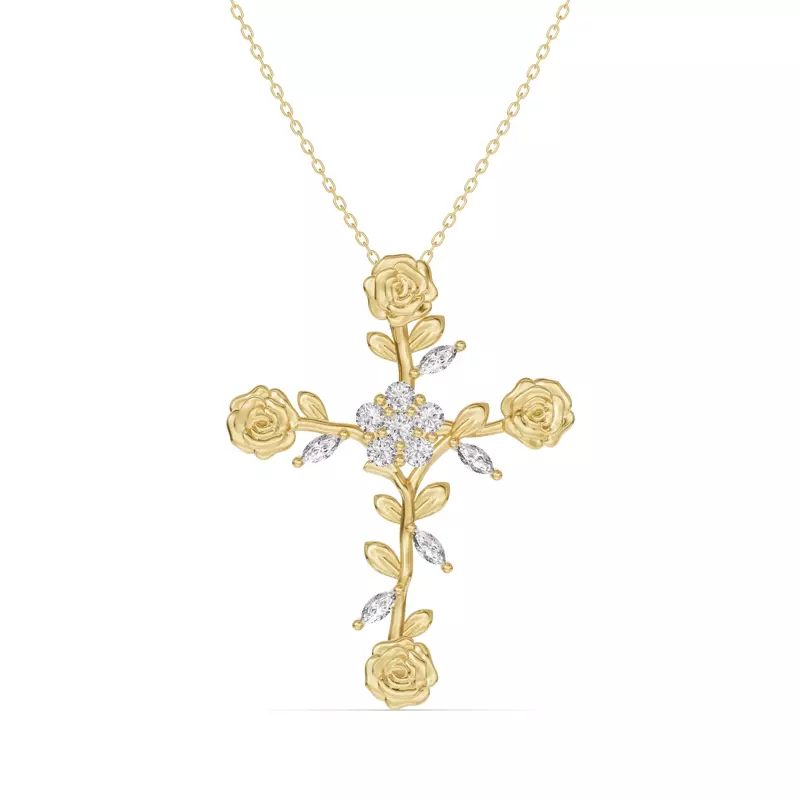 Rose Stem Cross Diamond Pendant